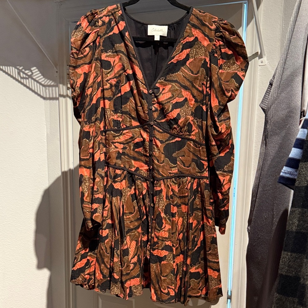 Cleobella Dress Reagan Puff sleeve Brown rust and black size L